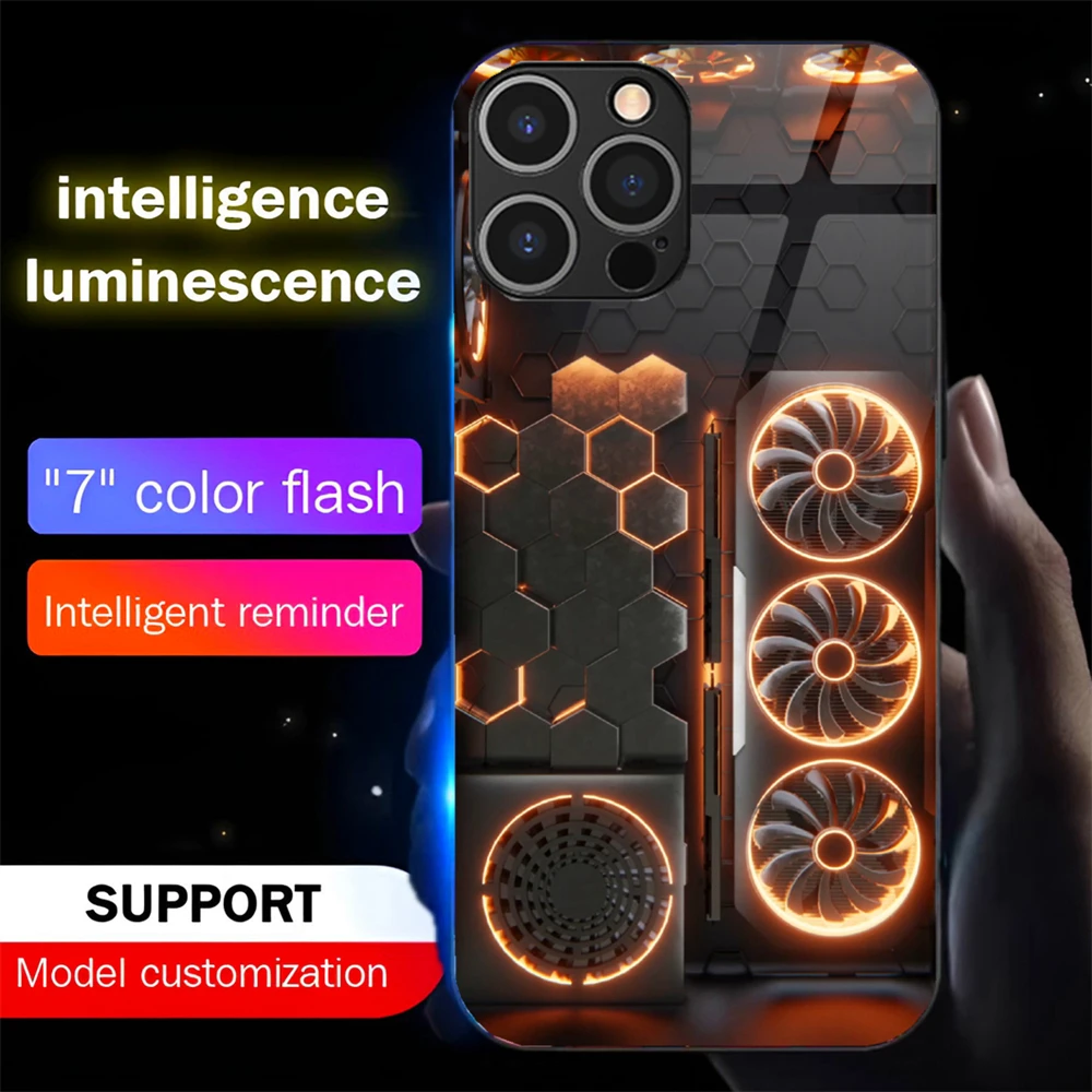 

So Cool CPU Chip Design LED Light Up Phone Case Glowing Back Cover For iPhone 16 E 15 14 13 12 11 Pro Max XR XS Plus SE