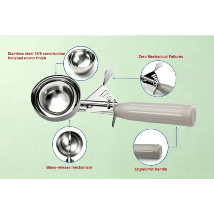 TOPKITCHEN Commercial-Grade Ice Cream Scoop 3.25 oz, 18/8 Stainless Steel Cookie Scoop with Plastic Handle, Portion Control Dis