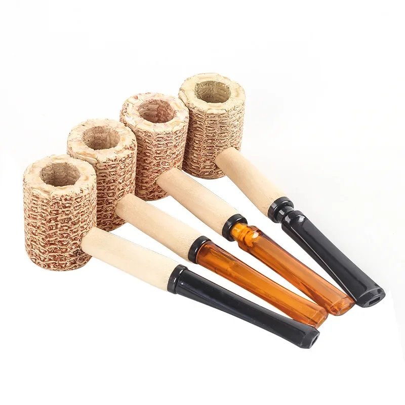 Corncob Pipes  ，Corn Tobacco Pipe ，Straight Cigarette Pipes Practice Smoking Pipe Smoking Cigarette Holder Mouthpiece Accessory