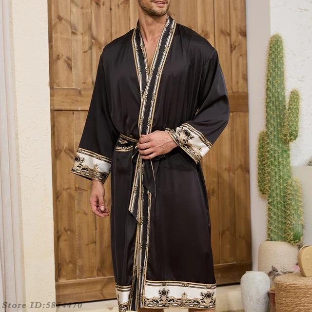 Ensemble pyjama long pour homme, peignoir style baroque, short kimono, vêtements de nuit printemps-été, vêtements d'intérieur en satin