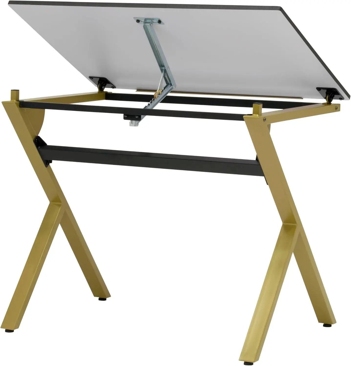 Stellar 36"" Wide Craft/Drawing Table With Adjustable Top And Padded Stool Set, Gold/Black