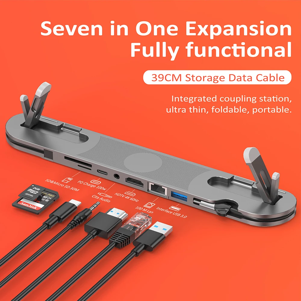 Multi-functional laptop stand with Type-C docking station, HUB, HDMI reader, and USB 3.0