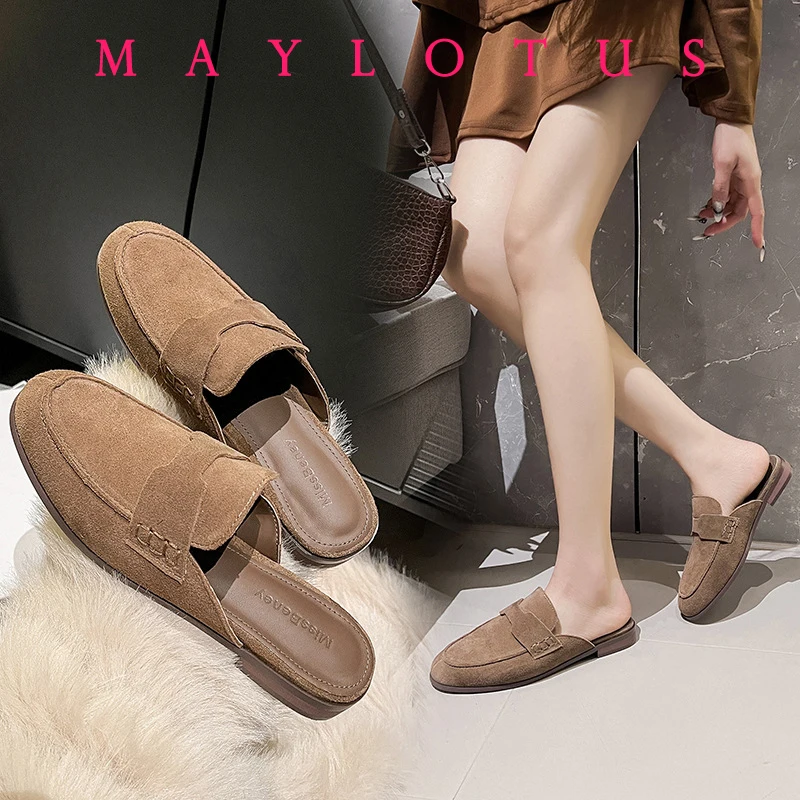 

Shoes Loafers Slippers Casual Cover Toe Slides Slipers Women Female Mule Low Flat Mules Rome Rubber Basic Hoof He