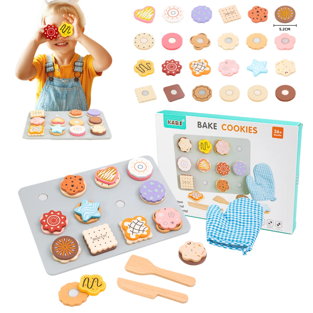 เด็กแกล้งทําเป็นเล่นของเล่นไม้จําลองอาหารคุกกี้เบอร์เกอร์ Playset Interactive ของเล่นทําอาหารเด็กบทบาทเล่นเกม