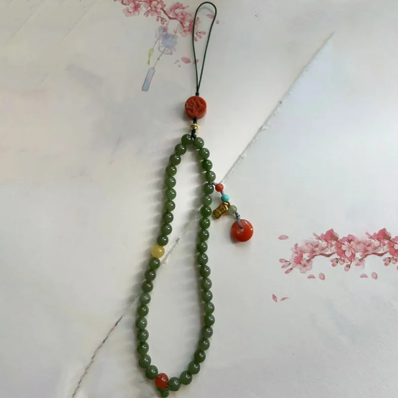 Hetian Jadeite Phone Chain, Featuring A Traditional Style And A Modern Design