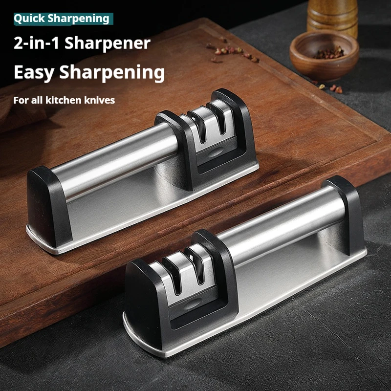 Two-section stainless steel whetstone, multi-functional household diamond sharpening tool, kitchen sharpening artifact