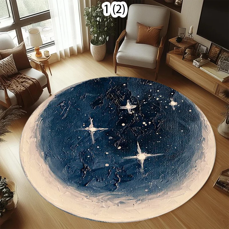 Alfombra Decorativa para Dormitorio, Sala de Estar, Oficina o Cafetería, Diseño Realista de Cielo Estrellado Azul Profundo y Vía Láctea