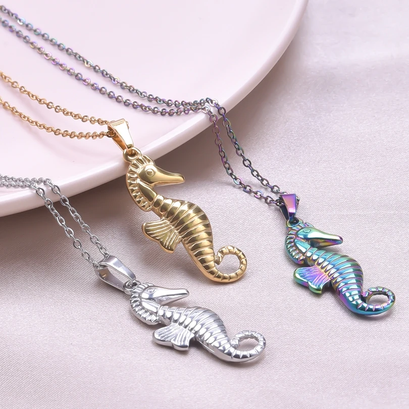 1Pc Stainless Steel Summer Sea Animal Aesthetic Women Necklaces DIY Marine Life Hippocampus Seahorse Pendant Collares Jewelry