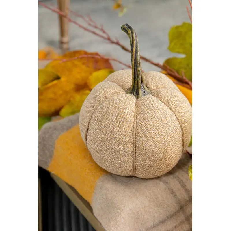 مجموعة من قطعتين من القرع المرجح، 6.7 بوصة × 6.7 بوصة × 7.8 بوصة ارتفاع، بيج طبيعي، حصاد الخريف وديكور عيد الشكر #3