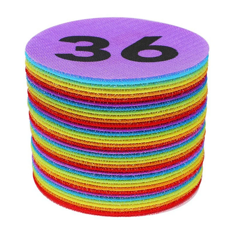 Workshop Gear Markers with Numbers 1-36 , Classroom Floor Circles Dots Rug Mats for Kindergarten Preschool Organization Sticker,