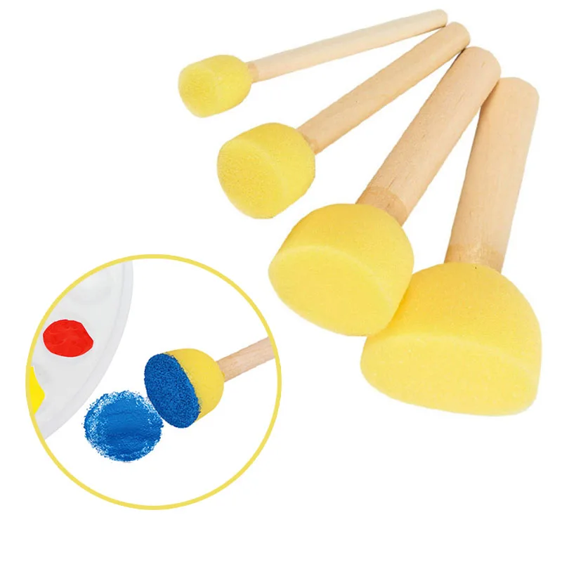 

Sponge Paint Brushes Toys Wooden Handle Seal Sponge Brushes Kids Children Drawing Painting Graffiti Brush School Supply Yellow