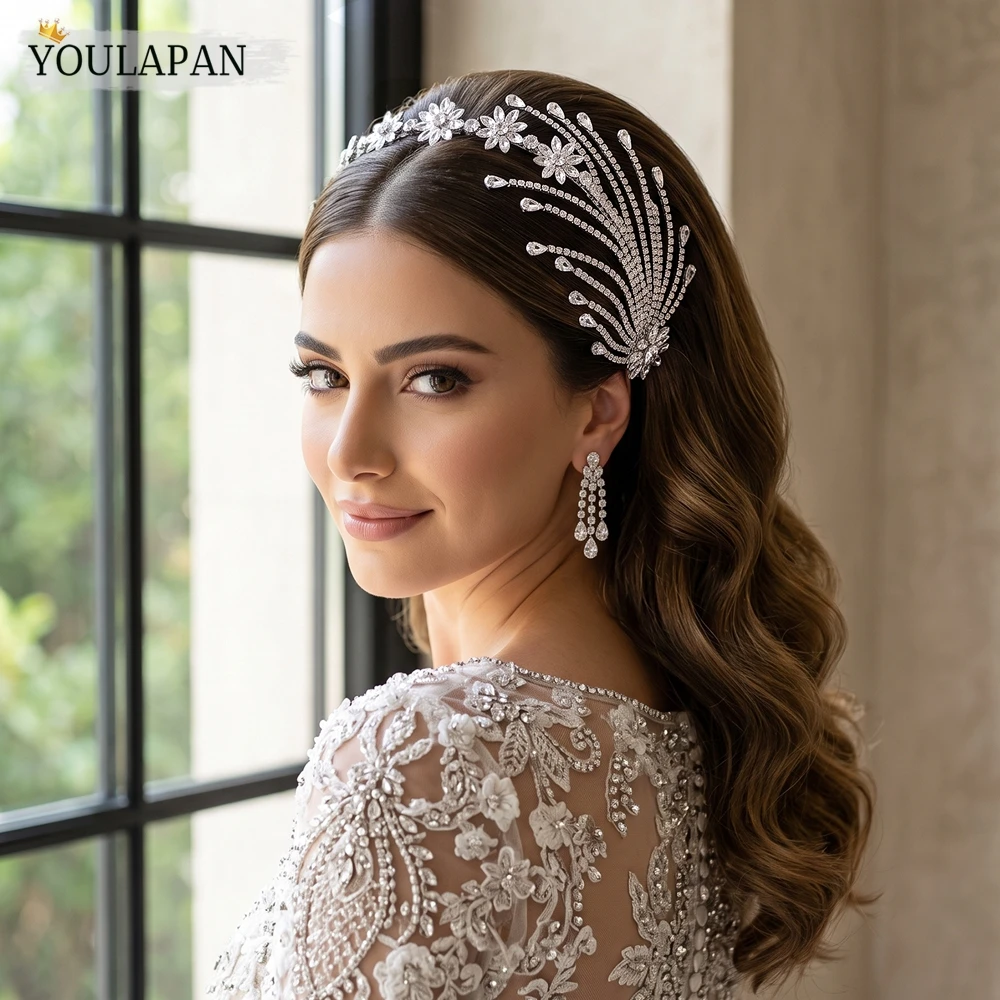 YouLaPan Luxury Rhinestone Flower Bride Headband Silver Color Women Headpieces Hair Accessories For Wedding Party HP1044