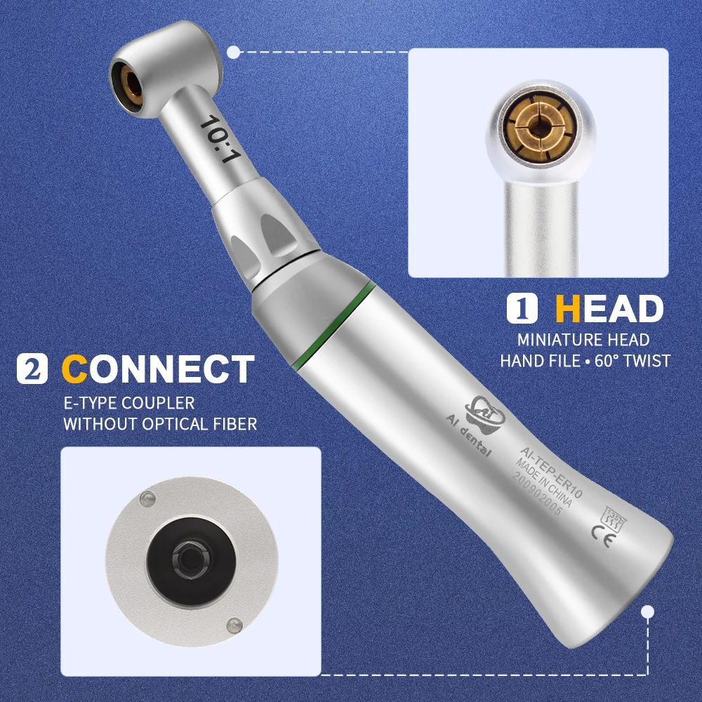 

AI-TEP-ER10 Dental Endodontic Handpiece 10:1 Reduction Contra Angle Reciprocating 60° Twist Head for Hand File & Engine File