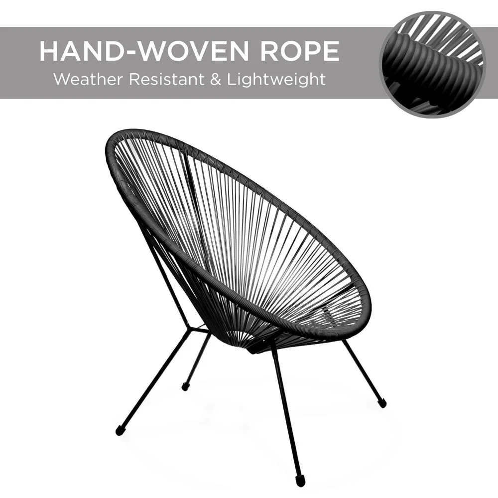 Juego de bistró de conversación de patio para todo clima Acapulco al aire libre de 3 piezas con cuerda de plástico, mesa superior de vidrio y 2 sillas