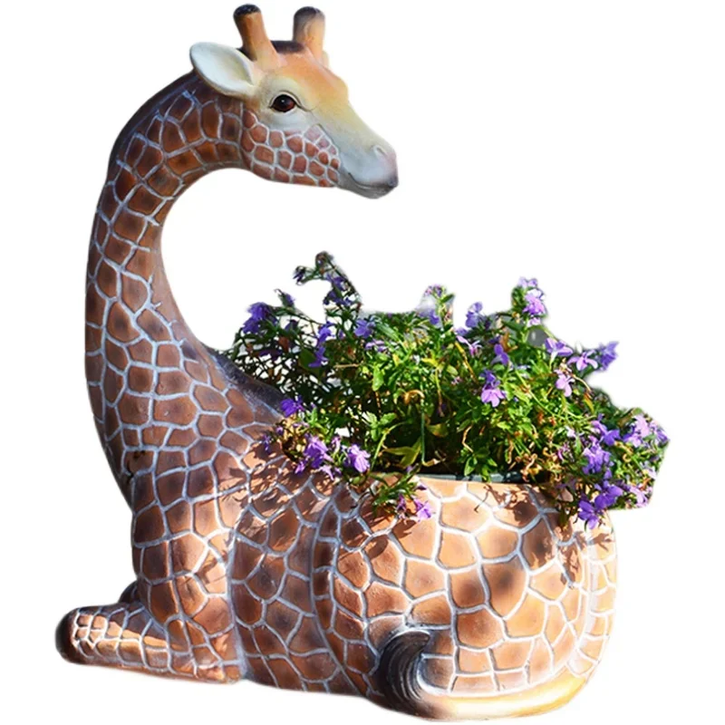 Creative Garden Ornaments Cute Giraffe Animal Ornament Pot Succulent Courtyard Balcony Cartoon Kindergarten Greening