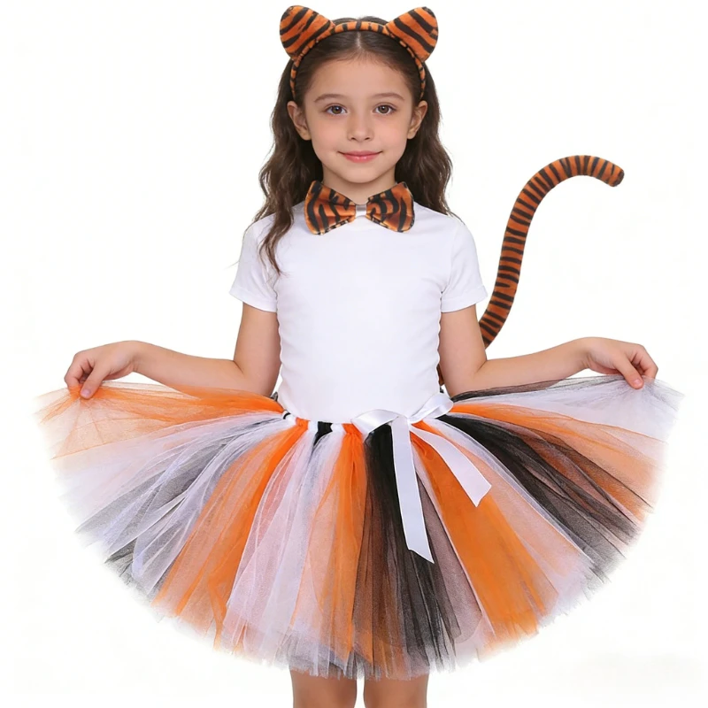 

Animal Tiger Tutu Skirt for Baby Girls Jungle Party Cosplay Outfit Children Fluffy Tulle Skirts Kids Christmas Halloween Costume
