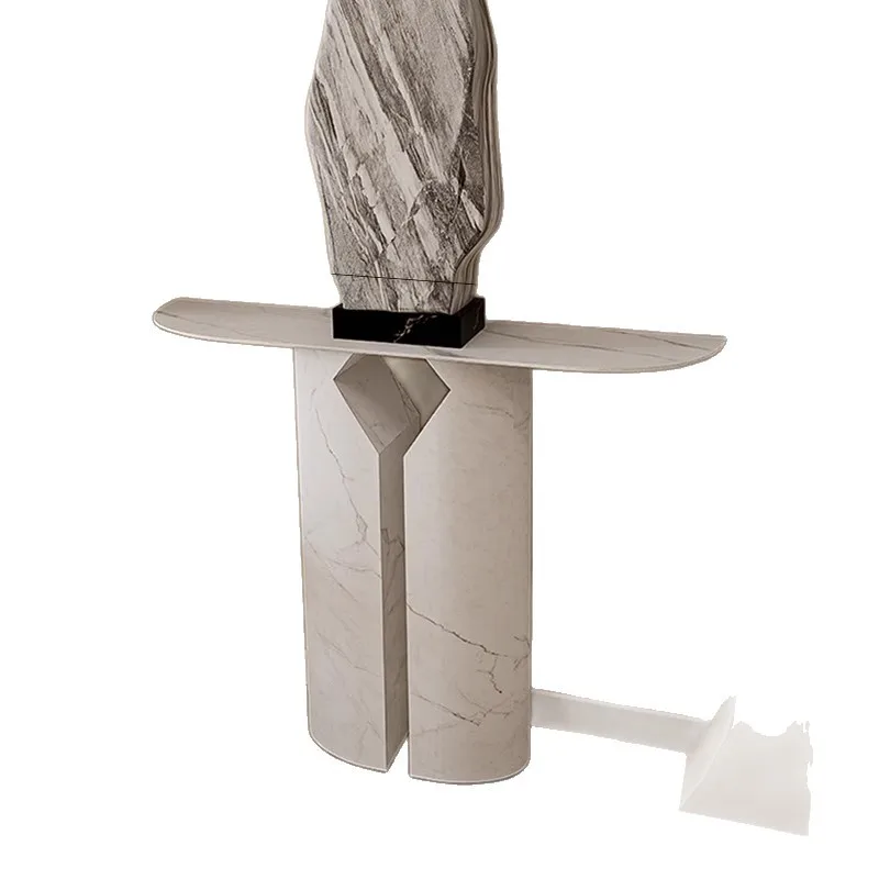 

Semi-round entrance table Light luxury entrance entrance entrance Simple modern rock slab entrance foyer China red arc