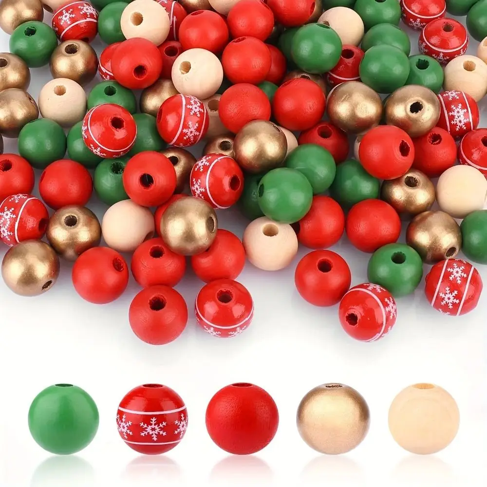 

50pcs Snowflake Beads Christmas Color Wood Beads Christmas Color Christmas Tree Round Beads Handmade Beads Colourful 16mm