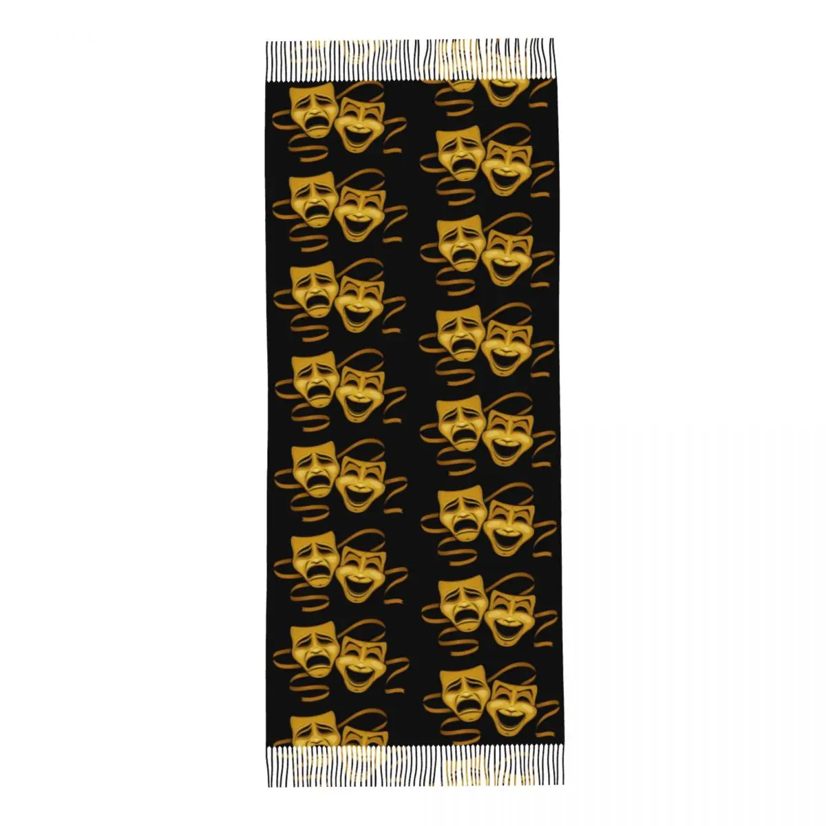 Gold Comedy And Tragedy Theater Masks Scarf Tassel Scarves for Women Soft Warm Shawls and Wraps Long Fall Winter Shawl Wrap