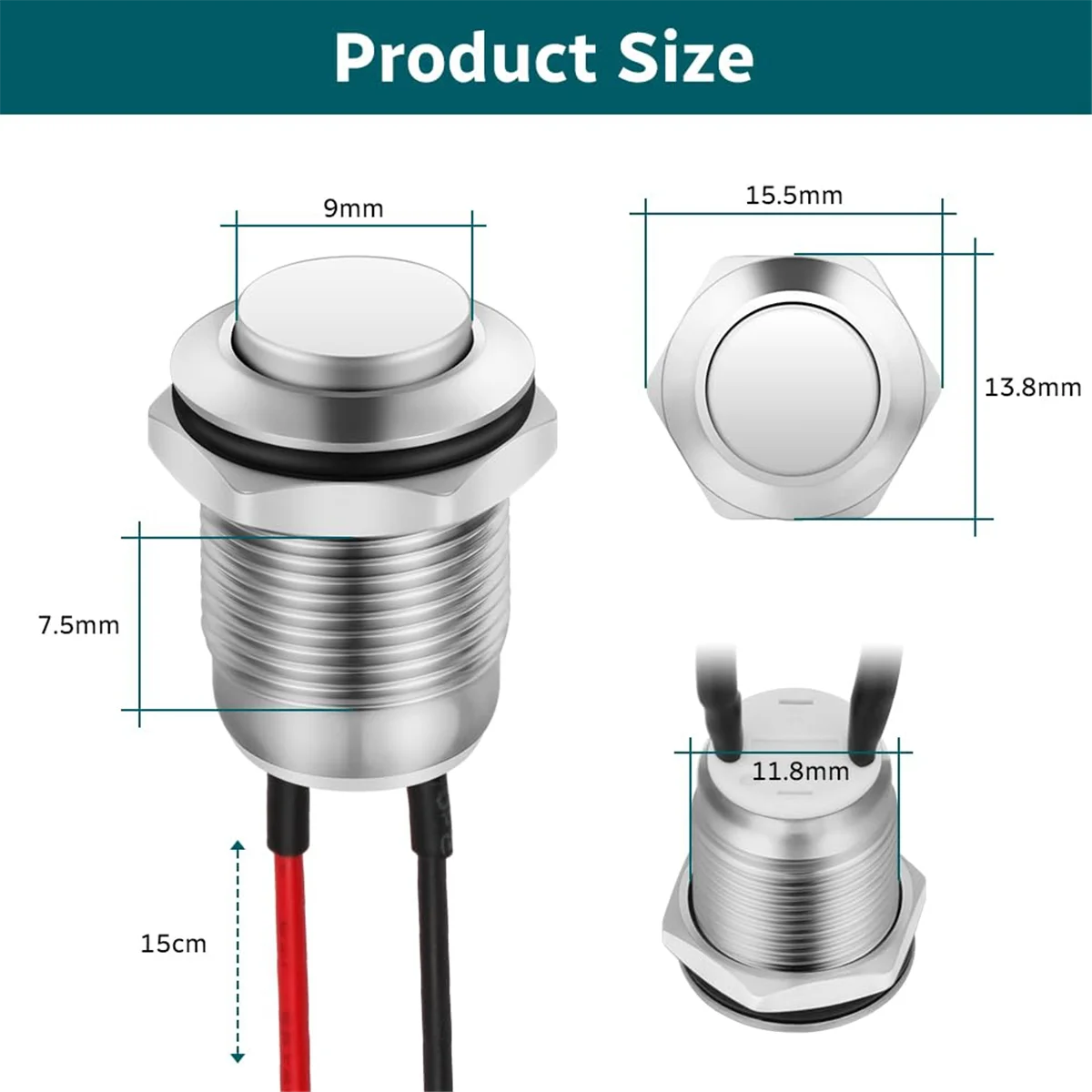 6pcs Pressure Switches,12 mm Momentary Pressure Switch, Metal Waterproof Button, Protruding Pressure Switch with Wire