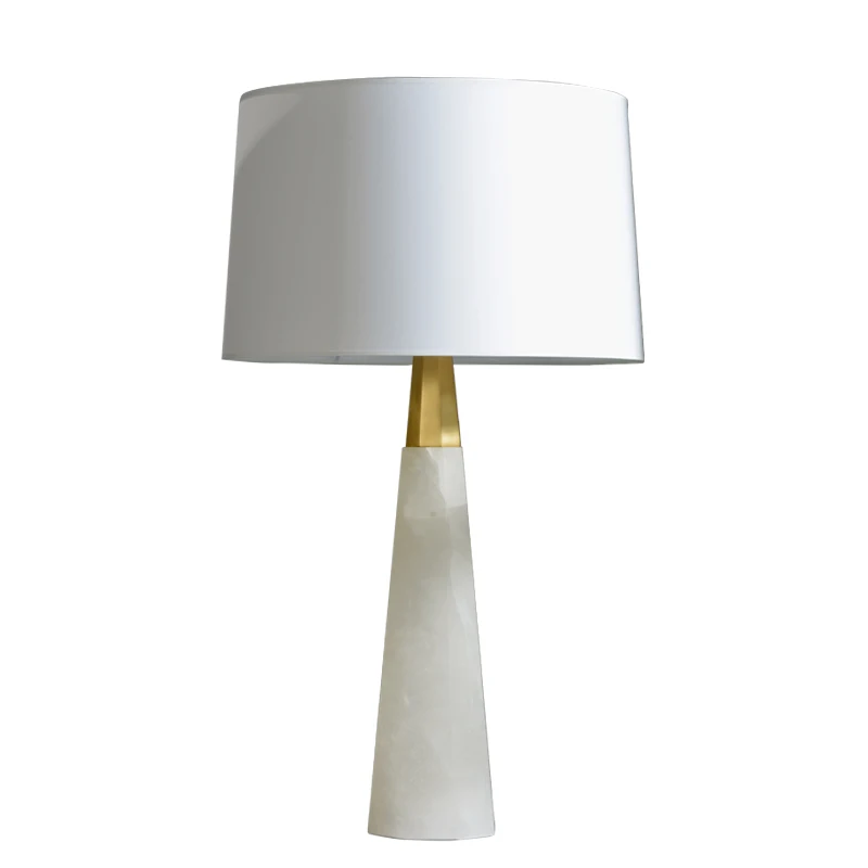 Table Lamp with Metal Fittings and Fabric Lampshade Marble Light Emitting Diode Table Lamp