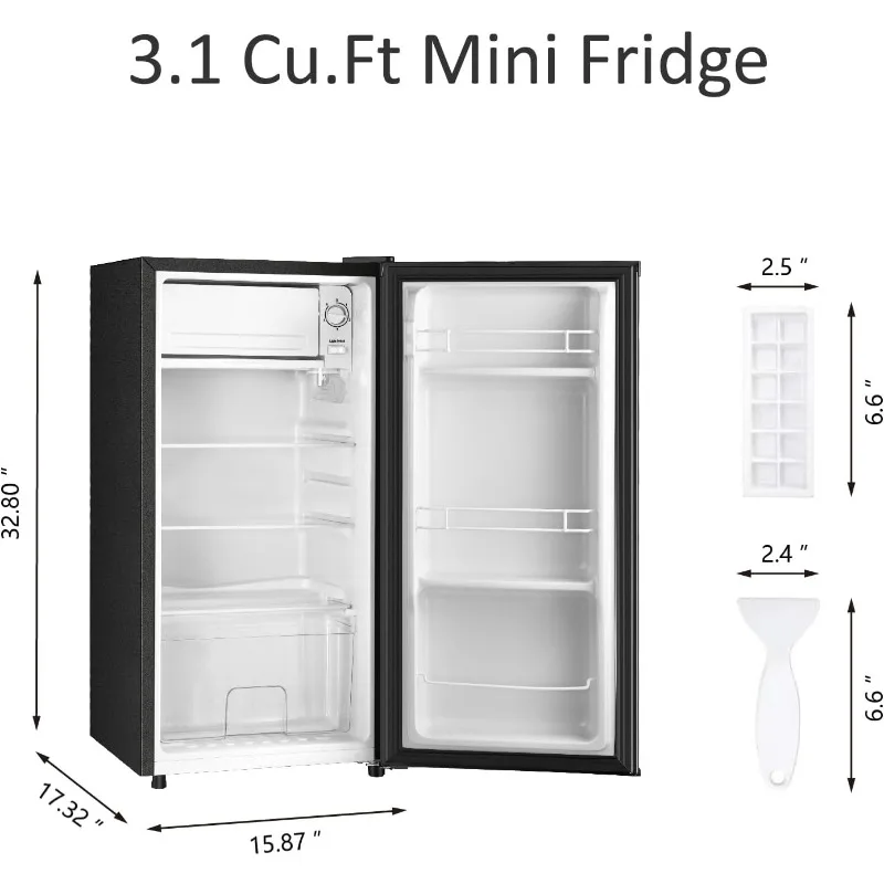 3.1 Cu.Ft Mini Fridge with Freezer, Single Door Mini Refrigerator, 5 Settings Temperature Adjustable, Compact Refrigerator