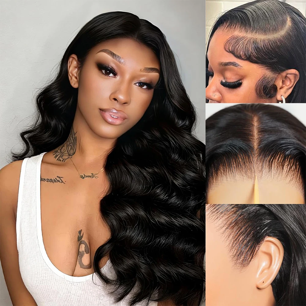 13x6 HD Lace Front Wig Human Hair Natural Black 40 42 inch Human Hair Body Wave Wet And Wavy Wig Pre Plucked Hairline with Baby Hair Drawstring Human Hair Wigs For Woman Transparent Swiss Lace Closure Front Wigs On Clearance Sale