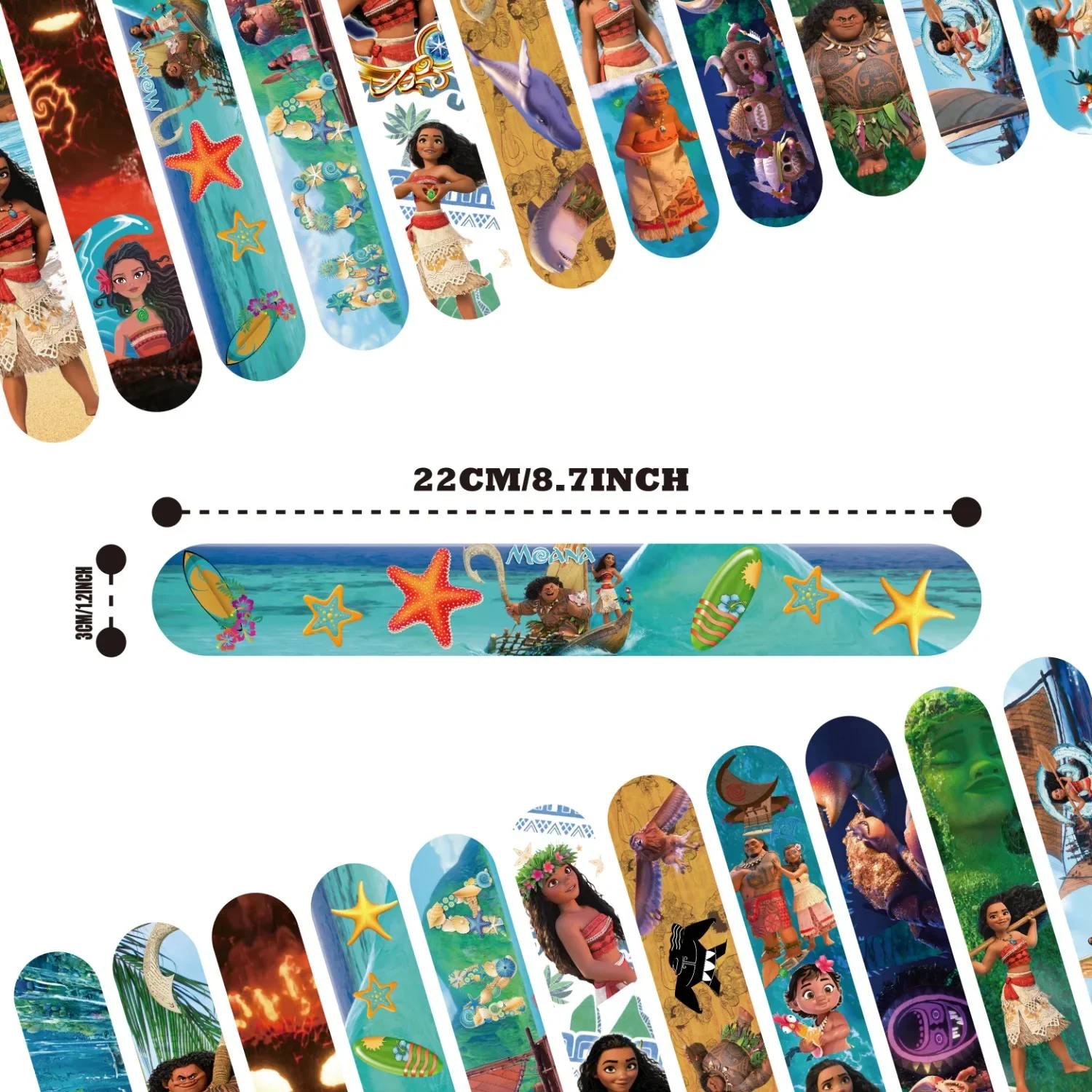 12pcs Moana Series Slap Bracelets Circle Cute DIY Bracelet Wristbands of Anime for kids Party Favors Fun Birthday Gifts - view 2