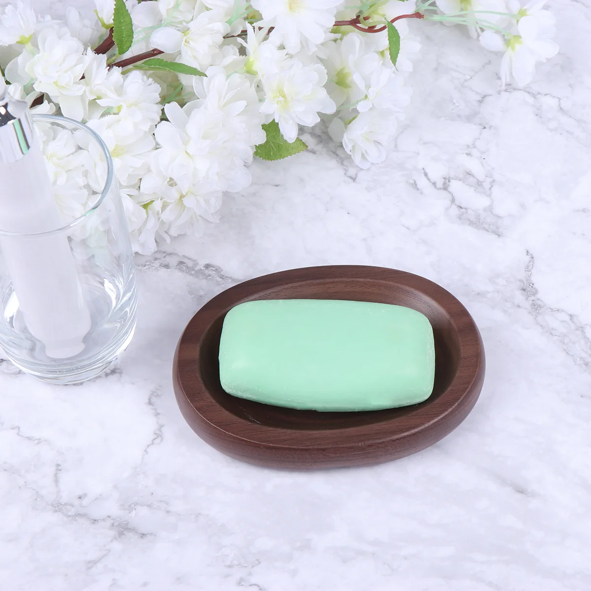 

2pcs Black Walnut Soap Dish Wooden Log Style Drain Hole Easy Clean Multi-Use For Bathroom Shower Kitchen Home Hotel Dorm