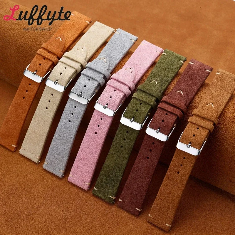 Vintage Suede Genuine Leather Watch Straps 18mm 20mm 22mm Bracelet Belt Quick Release Watchband for Men Women Wristband