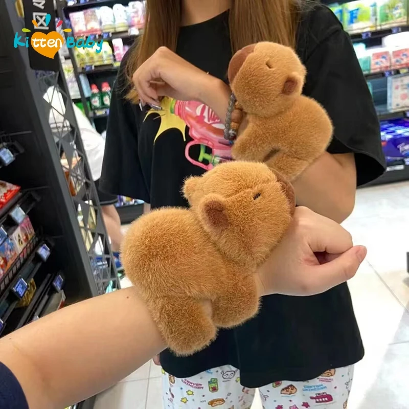 Cute Capybara Clap Circle Toys Slap Snap Wrap Wristband Bracelet Capybara Plush Hand Fun Pop Circles Kids Christmas Gift