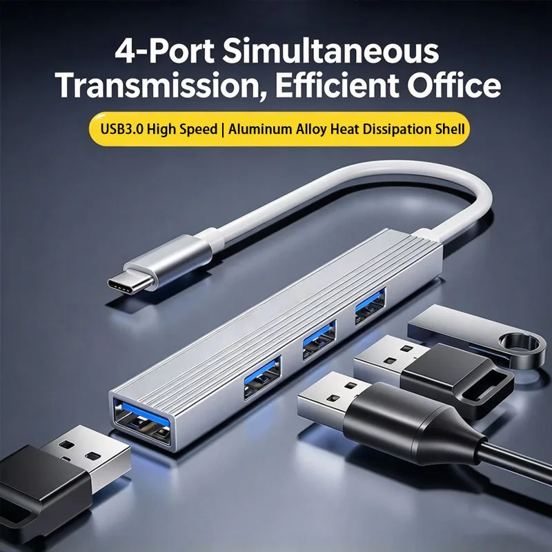 4 Port USB 3.0 Hub USB Hub Type C Dock Multi Splitter Adapter OTG Type C HUB for iPhone 15 Xiaomi Huawei Macbook Pro USB 3.0 2.0