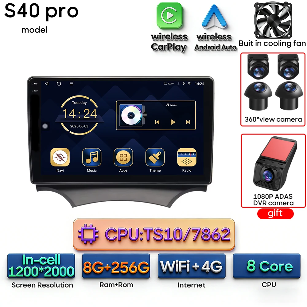 Android 16 voor Ford KA K2 2008 - 2014 Audioscherm Autoradio Videomultimediaspeler Carplay + Android Auto Navigatie GPS 2din - afbeelding 1