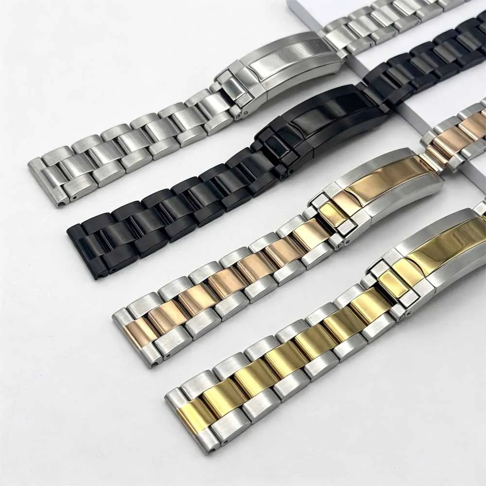 20mm 22mm Polished/Brushed Oyster Watchband for Rolex Submariner GMT Yacht-master Strap Flat Interface Stainless Steel Bracelet