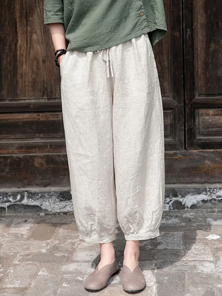

Wenaiyi High Waist Ankle-length Pants Women New 2024 Summer Vintage Style Loose Female Cotton Linen Casual Bloomers Pants T179