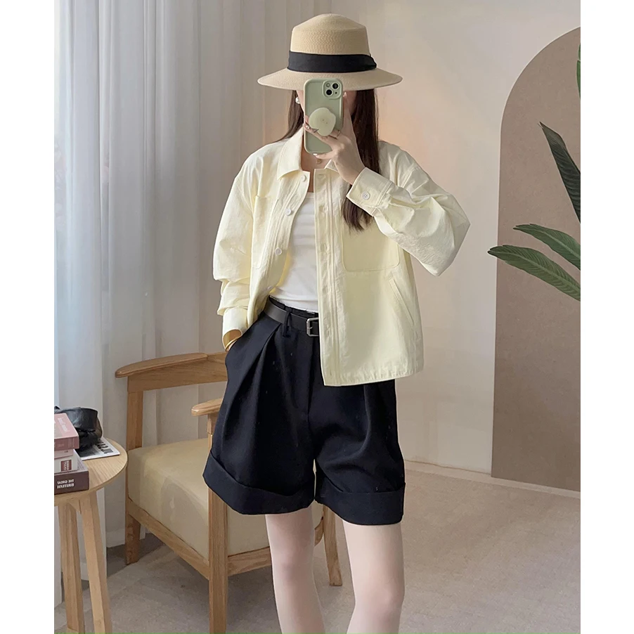 

Повседневная женская тонкая короткая верхняя одежда на весну-лето с отложным воротником, открытыми плечами и подолом на шнурке, повседневное пальто