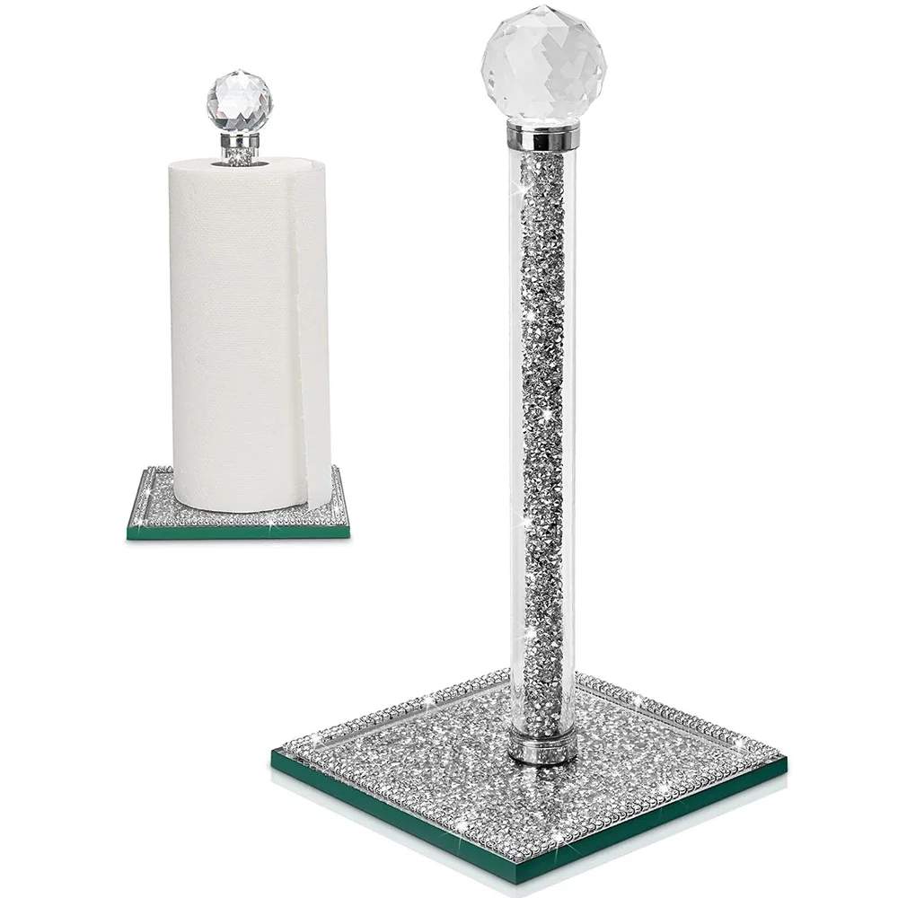 Crystal Paper Towel Holder Countertop Bling Silver Paper Towel Holder Stand with Heavy Base House Decor for Kitchen Bathroom