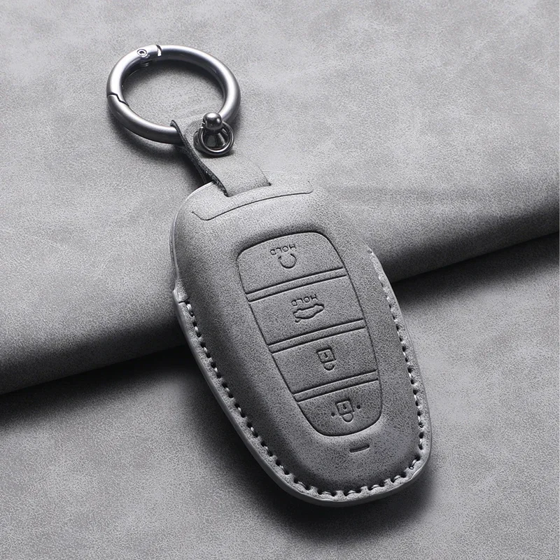 4 Buttons Leather Car Key Holder Case Cover  for Hyundai Tucson Solaris Sonata Hybrid NEXO NX4 Santafe Dn8 Car Key Holder Shell