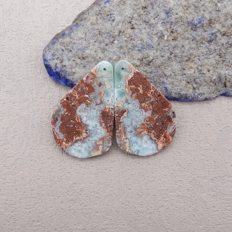 Handmade Jewelry Natural Stone Larimar Earring Bead Accessories For Women 38x24x4mm 12g