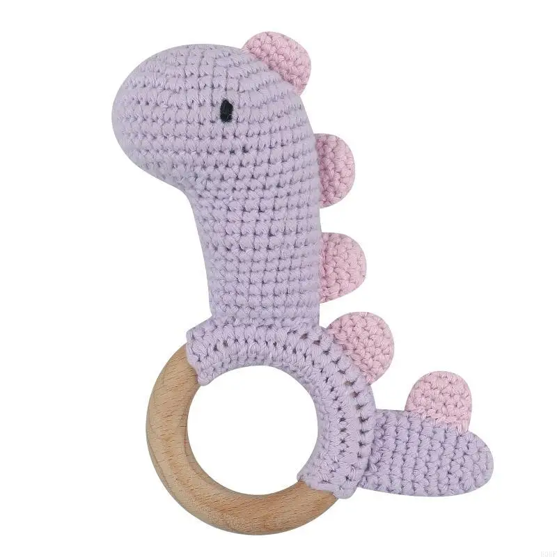 

E06F Wooden Dinosaur DIY Crochet Rattle Soother Bracelet Teether Set Baby Produc