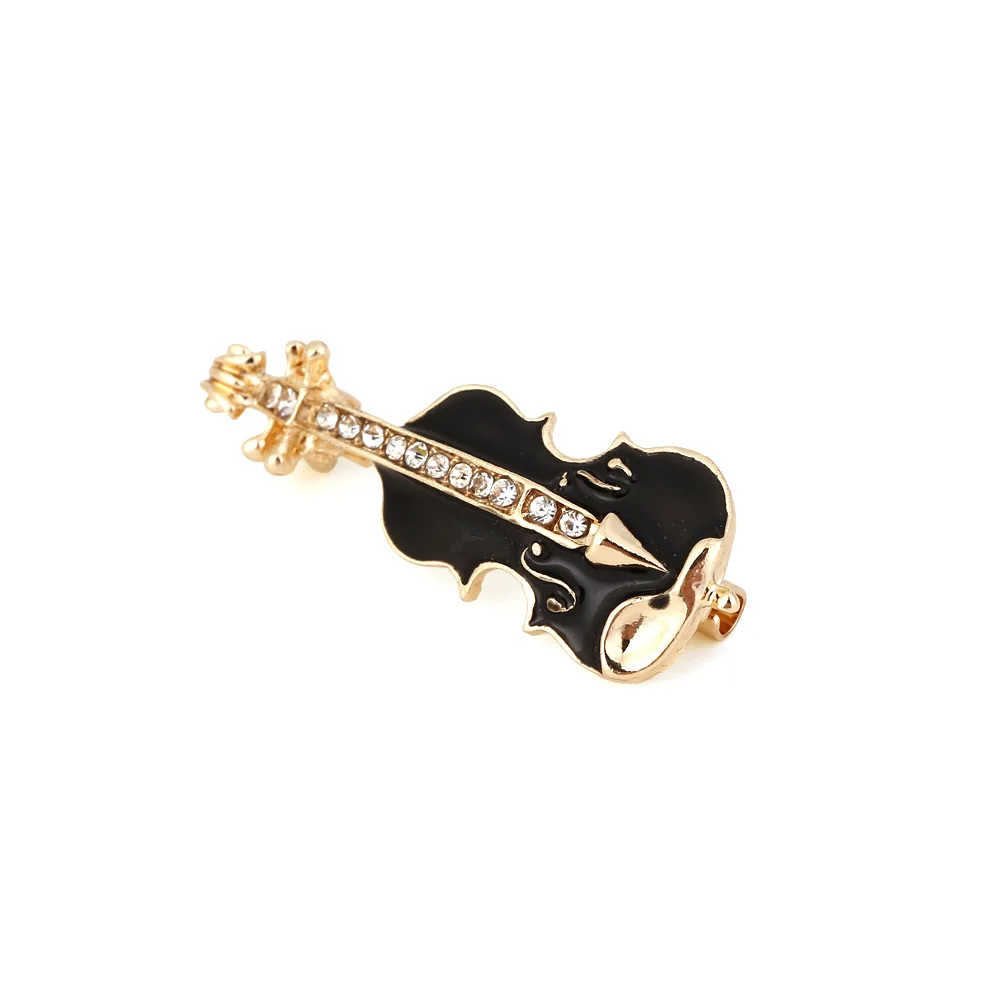 Cute Design Alloy Drip Diamond Violin Brooch Simple Rhinestone Musical Instrument Pin Brooch