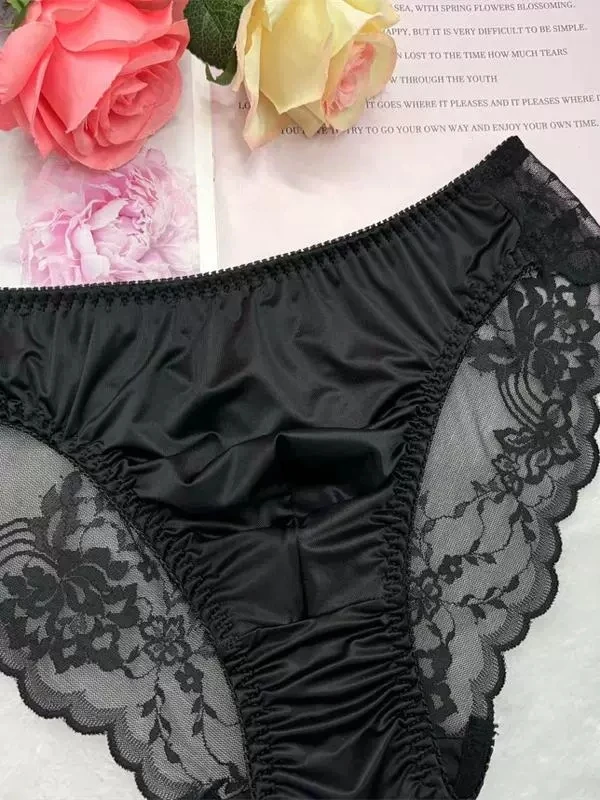 Man's Silky Smooth Lace Hip Sheer Sexy Lace Briefs Panties Private Party LGBT Group Harajuku FKK