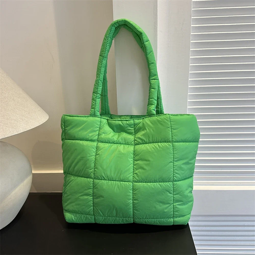 Quilted Puffer Tote Bag for Women Cotton Down Padded Shoulder Bag Winter Puffy Shopper Handbag Large Capacity Top Handle Bag