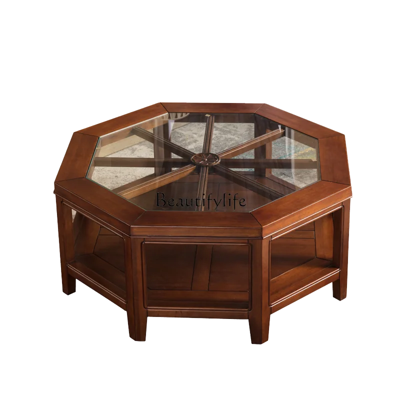 

American solid wood star anise coffee table small apartment tea table American