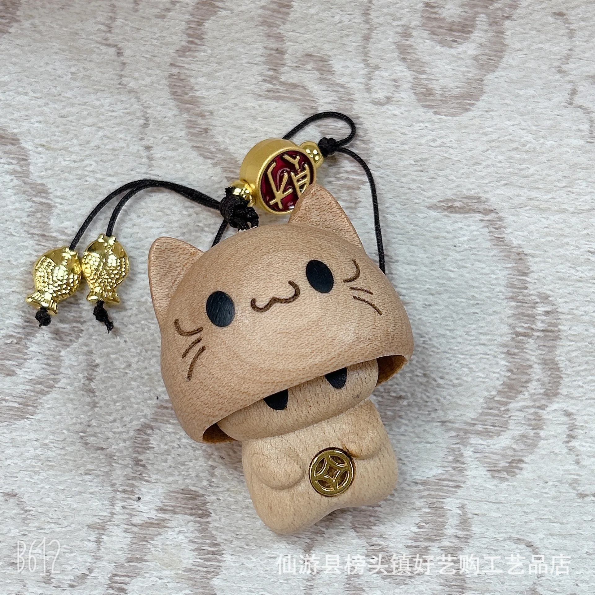 Beech Wood Hide‑and‑Seek Cat Figurine Solid Wood Carving Viral Phone Chain Cute Cartoon Coin Cat Healing Desktop Craft Gift