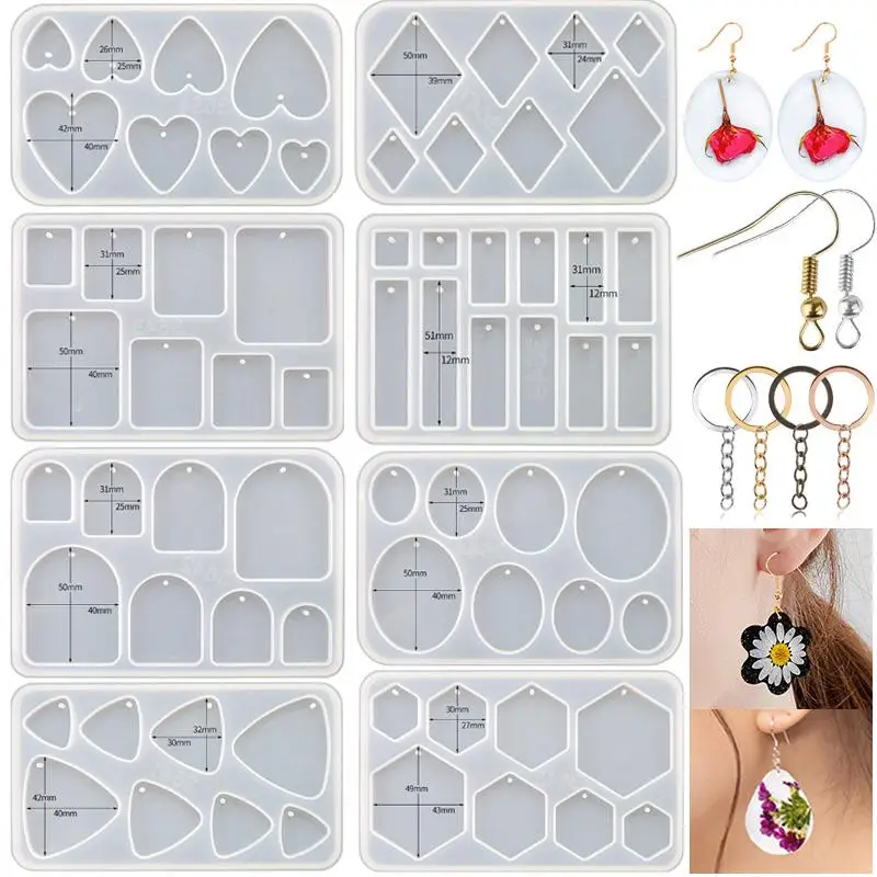 Earring Pendant Silicone Mold Epoxy Resin Jewelry Making Molds Geometry Heart Round Triangle DIY Epoxy Resin Jewelry Craft Mould