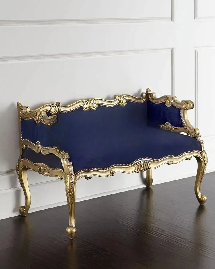 Q  art light luxury solid wood carving flower bedside stool new shoe stool  antique leisure sofa bench