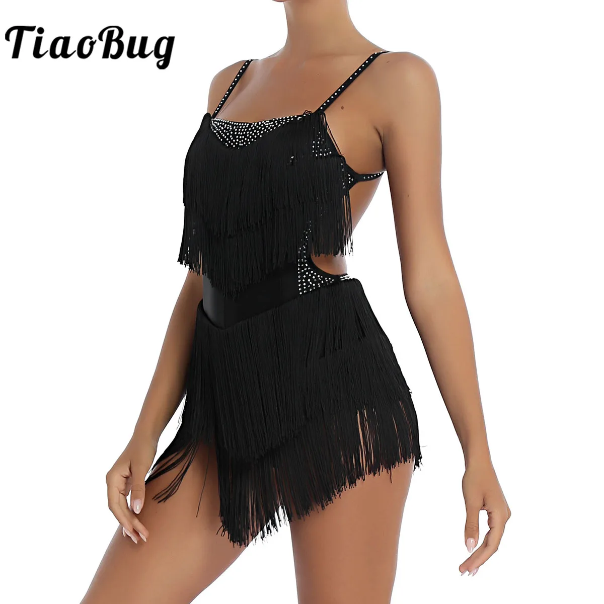 

Women Tassel Leotard Latin Dance Dress Backless Rhinestone Fringed Bodysuit Dancewear Performance Competition Clothes