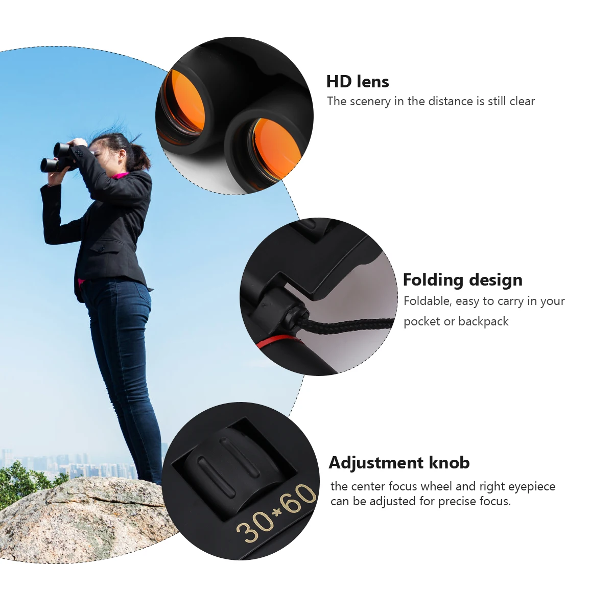 

Mini Telescope Compact 60mm Lens 30x HD Optical Glass Easy Focus Durable Rubber Coating Outdoor Birding Hiking Pocket