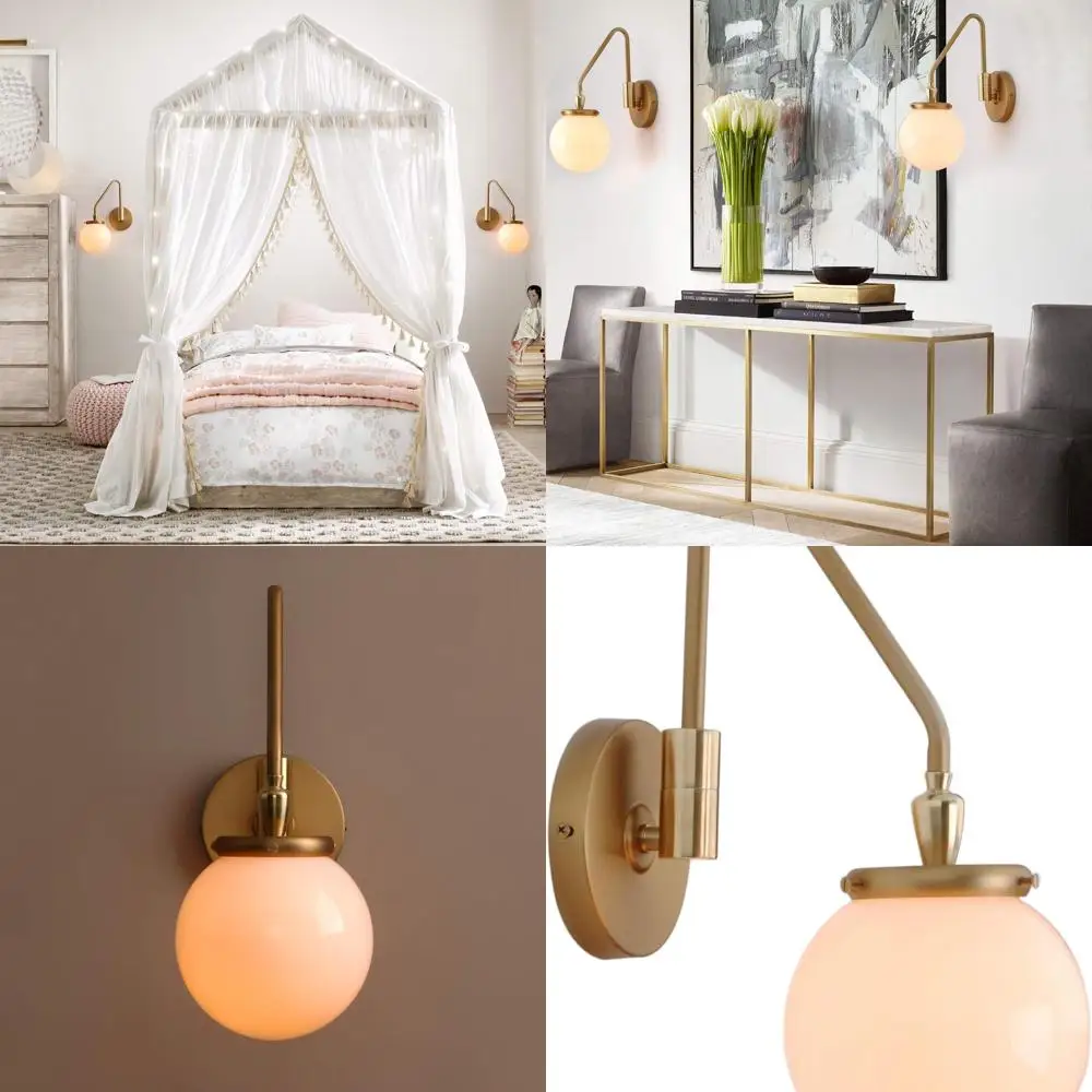 

Antique-Style Adjustable Swing Arm Wall Sconce with Milk White Globe, E26 Base, Suitable for Bathroom, Bedroom, Living Room